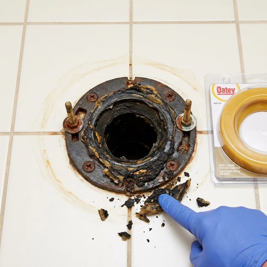 Failed wax ring showing water seepage at the base of a toilet in a Moulton, AL home