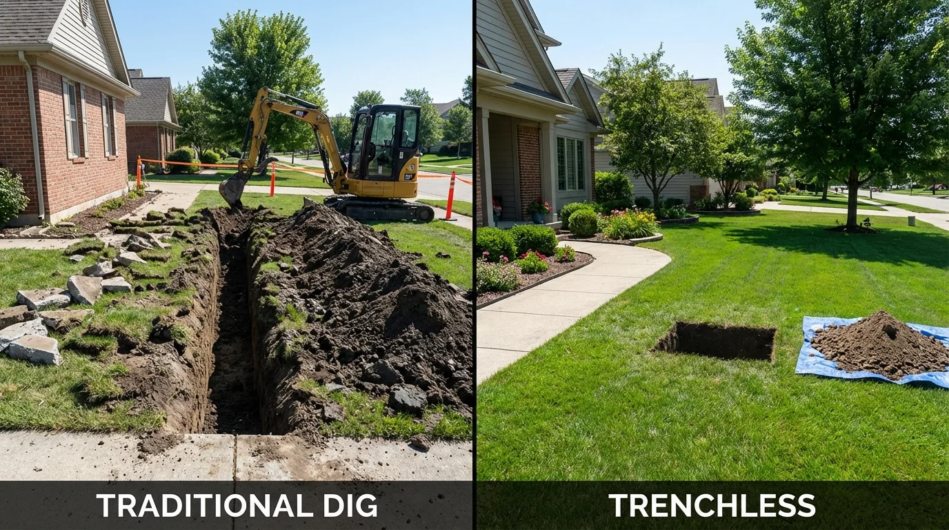Trenchless sewer repair with minimal yard damage versus traditional excavation in Moulton, AL